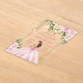 Soft Blush Pink Mis Quince Crown Gold Quinceañera Acryl Uitnodigingen (Laagn)