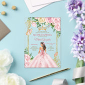 Soft Blush Pink Mis Quince Crown Gold Quinceañera Acryl Uitnodigingen (Insitu (Huwelijk))