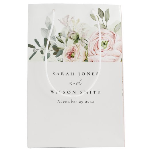 Soft Blush Pink Peonies Eucalyptus Foliage Weddens Medium Cadeauzakje (Voorkant)