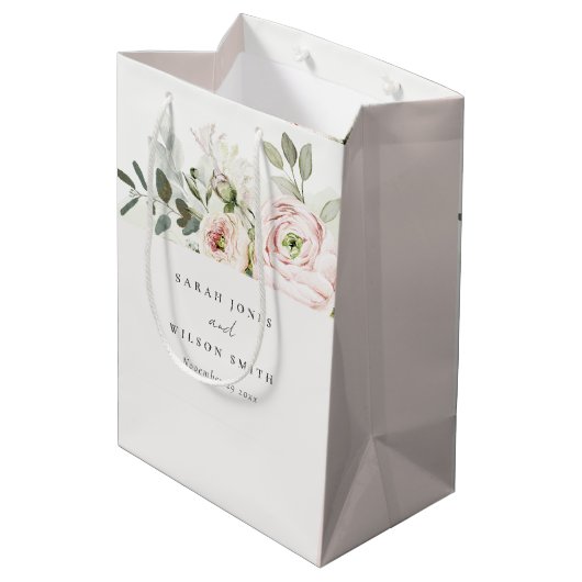 Soft Blush Pink Peonies Eucalyptus Foliage Weddens Medium Cadeauzakje (Achterkant Gekanteld)