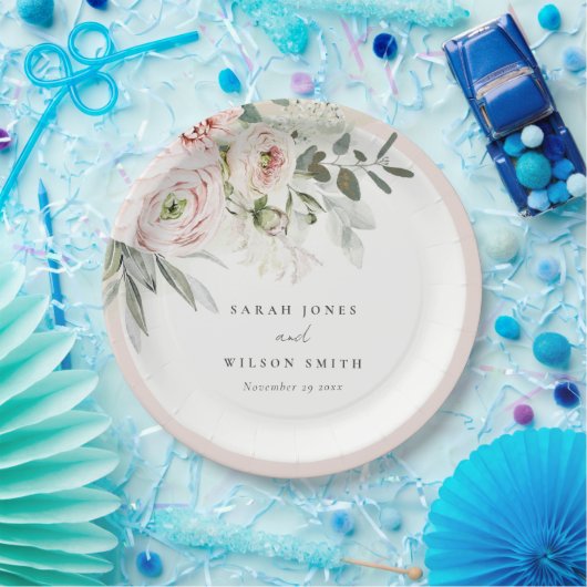 Soft Blush Pink Peonies Eucalyptus Foliage Weddens Papieren Bordje (Feest)