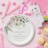 Soft Blush Pink Peonies Eucalyptus Foliage Weddens Papieren Bordje (Feest)