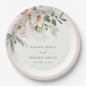 Soft Blush Pink Peonies Eucalyptus Foliage Weddens Papieren Bordje (Voorkant)