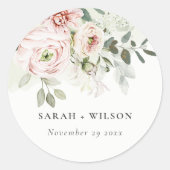 Soft Blush Pink Peonies Eucalyptus Foliage Weddens Ronde Sticker (Voorkant)