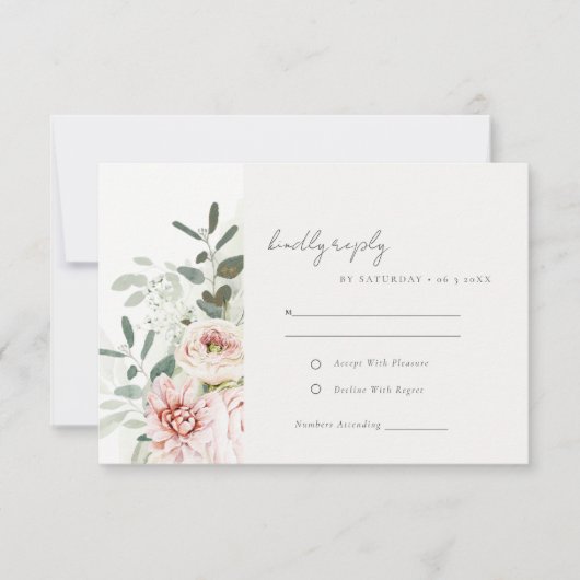 Soft Blush Pink Peonies Eucalyptus Foliage Weddens RSVP Kaartje (Voorkant)