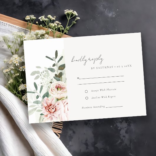 Soft Blush Pink Peonies Eucalyptus Foliage Weddens RSVP Kaartje