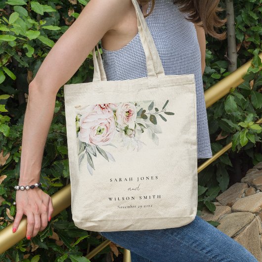 Soft Blush Pink Peonies Eucalyptus Foliage Weddens Tote Bag
