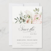 Soft Blush Pink Peonies Eucalyptus Save the Date Kaart (Voorkant)