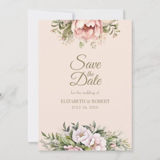 Soft Blush Pink Peony Save The Date Card (Voorkant)