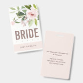 SOFT BLUSH PINK ROSE FLORAL BRIDE TRIBE WEDING BADGE (Voor- en achterkant)