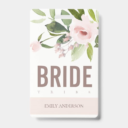 SOFT BLUSH PINK ROSE FLORAL BRIDE TRIBE WEDING BADGE (Voorzijde)
