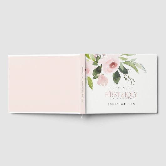 SOFT BLUSH PINK ROSE FLORAL FIRST HOLY COMMUNION GASTENBOEK (Volledig)