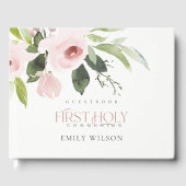 SOFT BLUSH PINK ROSE FLORAL FIRST HOLY COMMUNION GASTENBOEK (Voorkant)