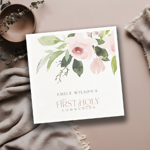 SOFT BLUSH PINK ROSE FLORAL FIRST HOLY COMMUNION SERVET