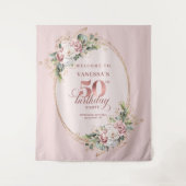 Soft Blush Pink Rose Gold 50th Birthday Backdrop Wandkleed (Voorkant)