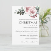SOFT BLUSH PINK ROSE HOLLY BERRY CHRISTMAS PARTY FEESTDAGENKAART (Staand voorkant)