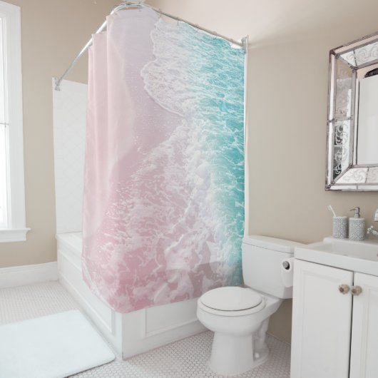 Soft Blush Pink Turkooise Ocean Dream #1 #water  Douchegordijn (In situ)