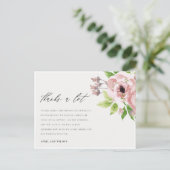 SOFT BLUSH PINK WATERVERF FLORAL DANK U BRIEFKAART (Staand voorkant)