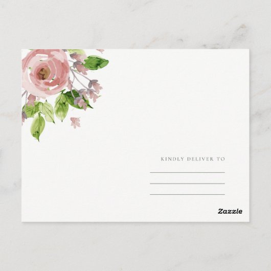 SOFT BLUSH PINK WATERVERF FLORAL DANK U BRIEFKAART (Achterkant)