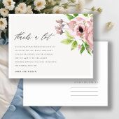 SOFT BLUSH PINK WATERVERF FLORAL DANK U BRIEFKAART