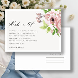 SOFT BLUSH PINK WATERVERF FLORAL DANK U BRIEFKAART