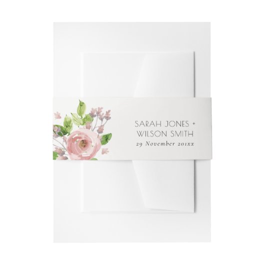 SOFT BLUSH PINK WATERVERF FLORAL MONOGRAM UITNODIGINGEN WIKKEL (Voorkant Voorbeeld)