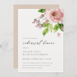 SOFT BLUSH PINK WATERVERF FLORAL REHEARSAL DINNER KAART