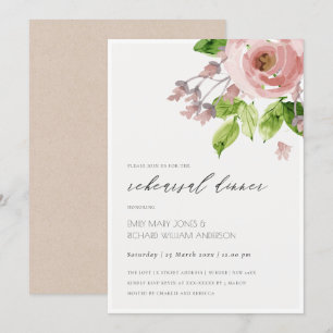 SOFT BLUSH PINK WATERVERF FLORAL REHEARSAL DINNER KAART