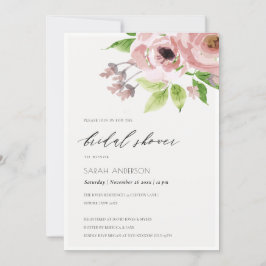 SOFT BLUSH PINK WATERVERF FLORAL VRIJGEZELLENFEEST KAART