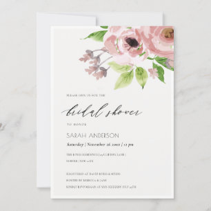 SOFT BLUSH PINK WATERVERF FLORAL VRIJGEZELLENFEEST KAART