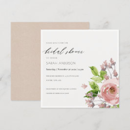 SOFT BLUSH PINK WATERVERF FLORAL VRIJGEZELLENFEEST KAART
