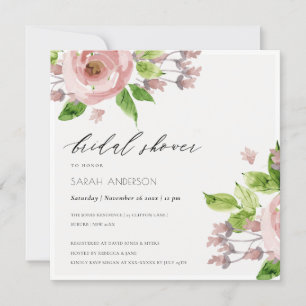 SOFT BLUSH PINK WATERVERF FLORAL VRIJGEZELLENFEEST KAART
