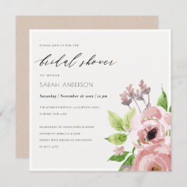 SOFT BLUSH PINK WATERVERF FLORAL VRIJGEZELLENFEEST KAART