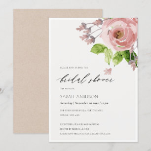 SOFT BLUSH PINK WATERVERF FLORAL VRIJGEZELLENFEEST KAART