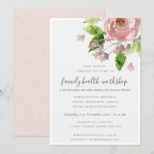 SOFT BLUSH PINK WATERVERF FLORAL WORKSHOP EVENEMEN KAART
