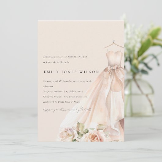 Soft Blush Roos Bloemen Bruidsjurk Vrijgezellenfee Kaart (Staand voorkant)