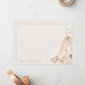 Soft Blush Roos Bloemen Bruidsjurk Vrijgezellenfee Notitiekaartje (Voorkant / Achterkant in situ)