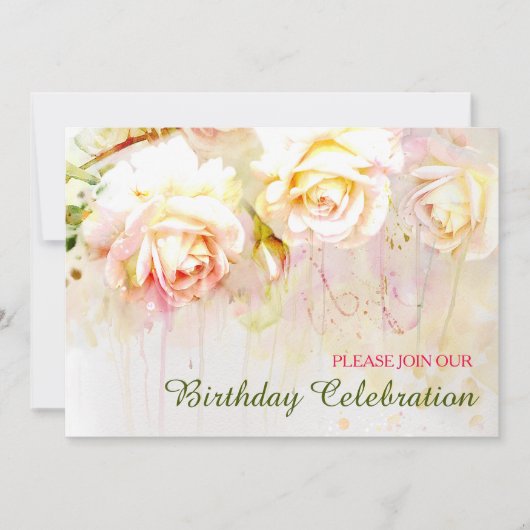 Soft Blush Roos Bloemen Verjaardagsfeest Kaart (Voorkant)