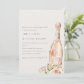 Soft Blush Roos Floral Champagne Wine Verloving Kaart (Staand voorkant)
