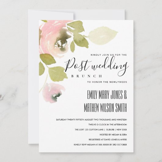 SOFT BLUSH ROOS FLORAL POST WEDDING BRUNCH INVITE BEDANKKAART (Voorkant)