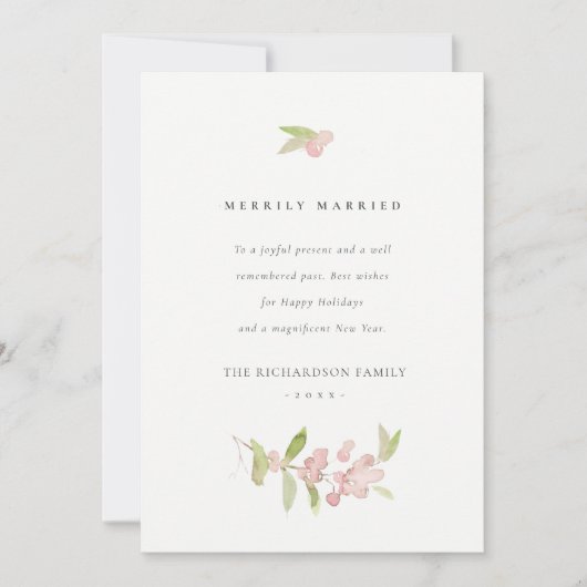 SOFT BLUSH ROOS PINK CALLIGRAPHY MERRILY MARRILY FEESTDAGENKAART (Voorkant)