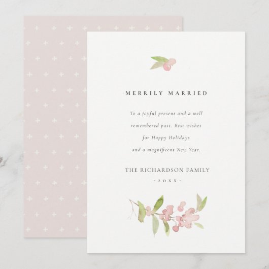 SOFT BLUSH ROOS PINK CALLIGRAPHY MERRILY MARRILY FEESTDAGENKAART (Voorkant / Achterkant)