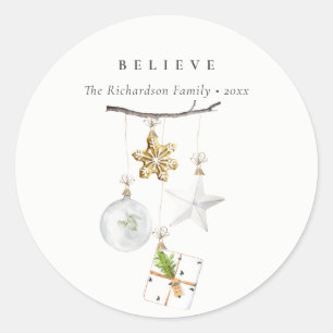 SOFT BLUSH ROOS PINK CHRISTMAS ORNAMENT GELOOFT RONDE STICKER