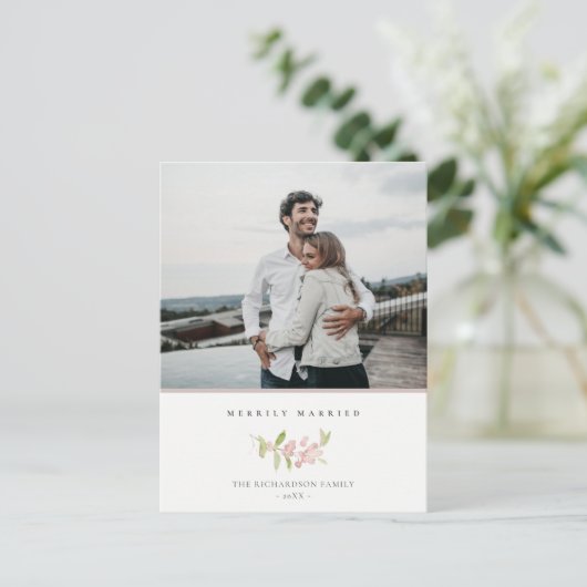 SOFT BLUSH ROOS PINK MINIMAL MERRILY MARRILY FEESTDAGENKAART (Staand voorkant)