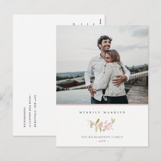 SOFT BLUSH ROOS PINK MINIMAL MERRILY MARRILY FEESTDAGENKAART (Voorkant / Achterkant)