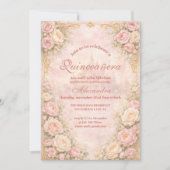 Soft Blush Rose Garden Quinceañera Kaart (Voorkant)