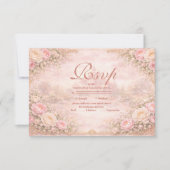 Soft Blush Rose Garden Quinceañera RSVP Kaartje (Voorkant)