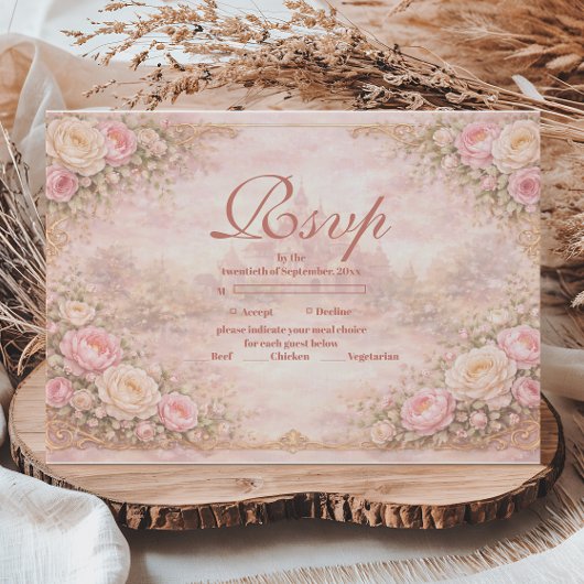 Soft Blush Rose Garden Quinceañera RSVP Kaartje