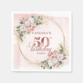 Soft Blush Rose Gold 50th Birthday Cocktail Napkin Servet (Voorkant)