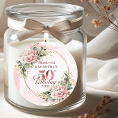 Soft Blush Rose Gold Botanical 50th Birthday Label